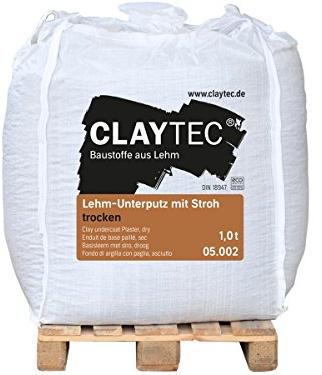 Claytec Lehm-Unterputz, Stroh - 1000 Kg Big-Bag | trocken | Sand 0-2 mm, Stroh 30 mm