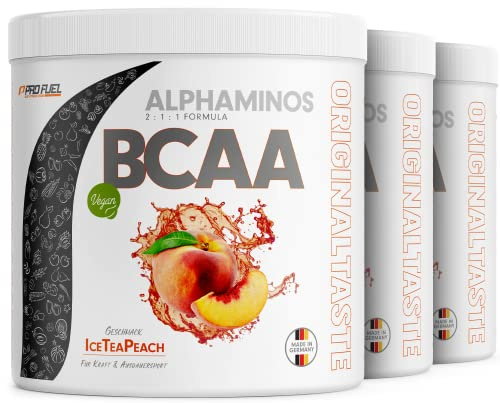 BCAA Pulver 900g EISTEE PFIRSICH - Alphaminos BCAA 2:1:1 Drink mit 8000 mg B.C.A.A. - unfassbar leckerer Geschmack, Essentielle Aminosäuren Leucin, Isoleucin & Valin - 100% vegan