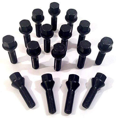 Set of 16 extended alloy wheel bolts black M12 x 1.5 thread 35mm long, taper seat, 17mm Hex suitable for BMW 3 series