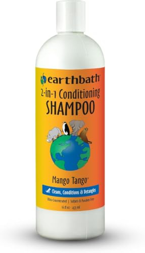 earthbath, Mango Tango 2-in-1 Conditioning Shampoo - Cruelty Free Dog Shampoo and Conditioner, Made in USA, Gentle Dog Conditioner, Best Puppy Shampoo & Puppy Supplies, Safe Dog Wash - 16 Oz (1 Pack)