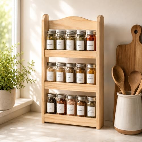 Wooden 3 Tier Spice Rack Holds upto 15 Jars
