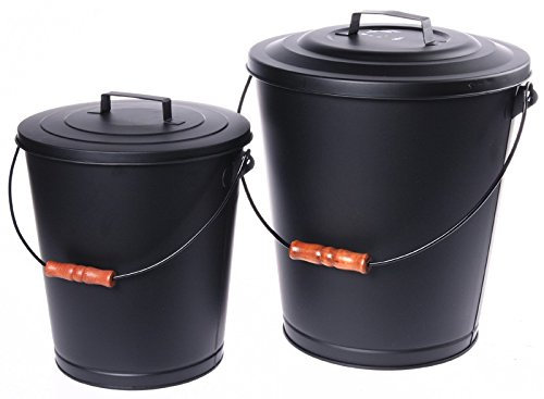 Grillpaul Mustang 2er Set Ascheeimer mit Deckel u. Tragebügel Eimer anthrazit 11+ 20 Liter