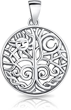 DTPsilver® 925 Sterling Silber Baum des Lebens Sonne und Mondsymbol Anhänger