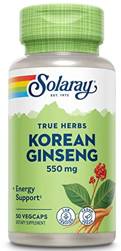 SOLARAY Korean Ginseng 550 mg - Ginseng Root - Stress, Physical Endurance and Energy Supplements - Non-GMO, Vegan, Lab Verified - 50 Servings, 50 VegCaps
