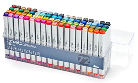 COPIC Klassisk färgad markörpenna – set med 72 A, för konst och hantverk, färgning, grafik, markering, design, anime, professionella och nybörjare, konsttillbehör och målarböcker