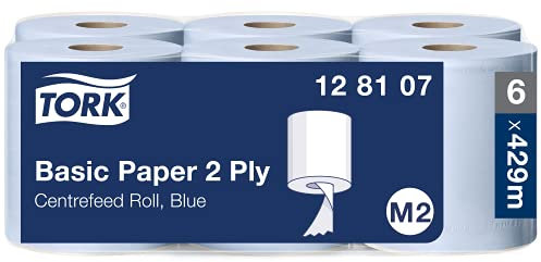 Tork 128107 Standard Papierwischtücher für das M2 Innenabrollung Spendersystem / 2-lagiges stabiles Papier in Blau / 6 x 150 Meter