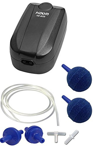 Hidom 6w Aquarium Adjustable Air Pump Twin Valve HD-605 with Accessories | Quiet and ideal for tanks up to 600 litres; Low 6.0w power delivering 6.0 LPM; Supplied with Air Stone, Airline & Check Valve