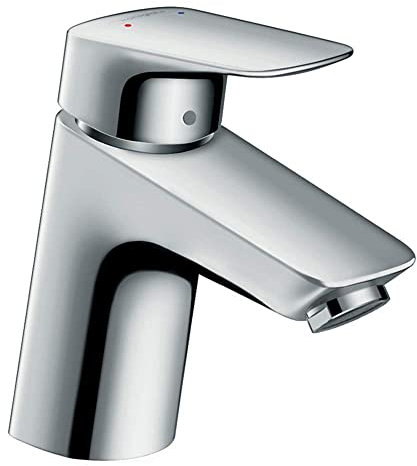 hansgrohe Logis - Waschtischarmatur mit Push-Open Ablauf, Wasserhahn Bad mit Auslauf Höhe 67 mm, Mischbatterie Waschbecken wassersparend (EcoSmart), Chrom, 71077000