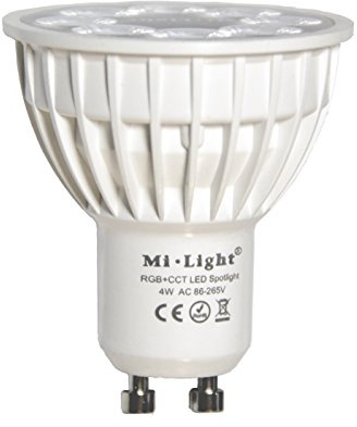 lighteu®, 1x 4W GU10 RGB + CCT LED Scheinwerfer Farbwechsel und CCT WW CW-Temperatur einstellbar, gesteuert durch MiLight WiFi-Fernbedienung (nicht enthalten), original Mi-light FUT103