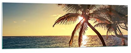 Panorama Bilder auf Glas 160x50cm Glasbild Wolke exotischer Palm- Landschaft Groß XXL Wanddeko Schlafzimmer Küche Wandbilder Dekoration Wohnzimmer Modern Wand Kunstdruck Art GAB160x50-3180