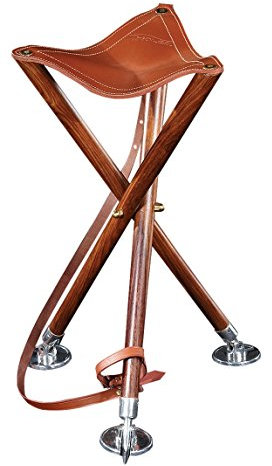 Sitzstock Dreibein TRIOLED 75, Sitzfläche aus stabilem Rindsleder in Sattlerqualität, Füße aus massiv Buchenholz, drei hochwertige Tellerspitzen, Leder-Tragriemen