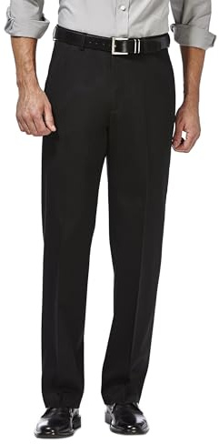 Haggar mens Premium No Iron Khaki Classic Fit Expandable Waist Flat Front Pant, Black, 36x34