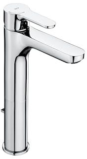 Roca L20 Grifería para lavabo de caño alto con tecnología Cold Start, grifo monomando con enlaces de alimentación flexibles, mezclador con desagüe automático de fácil instalación, cromado, A5A3C09C00
