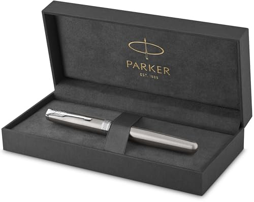 Parker Sonnet Tintenroller | Edelstahl mit Palladiumzierteilen | feine Spitze | Schwarze Tinte | Geschenkbox