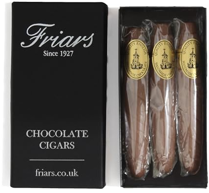 Friars Premium Belgian Milk Chocolate Cigar Gift Box, 3 Cigars, 165 g | Solid, individually wrapped batons, a fun novelty to mark a birthday, celebration or new baby, a vegetarian treat