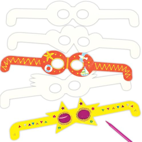 Baker Ross ET608 Ross Blanko-Pappformen „Brille für Kinder zum Bemalen, Dekorieren und Gestalten zum Fasching & Karneval - (12 Stück), Weiß, 35 cm