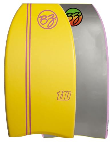 BZ BodyBoards - T-10 Progressive Series Bodyboard - HDPE Slick - Crescent Tail - PE Core - 8lb Deck (Yellow, 40)