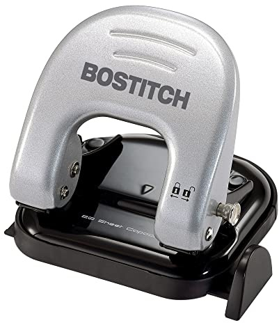 Bostitch Office EZ Squeeze Reduced Effort 2-Hole Punch, 2 Sheets, Locking Handle, Silver (231)