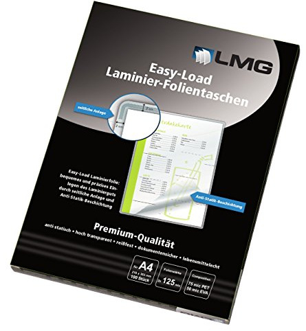 LMG LMGE-A4-125 Laminierfolien Easy Entry A4, 216 x 303 mm, 2 x 125 mic, 100 Stück