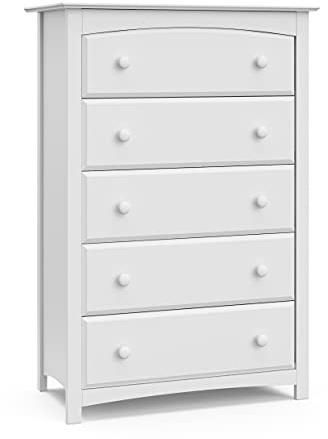 Storkcraft Kenton 5 Drawer Dresser (White) for Kids Bedroom, Nursery Dresser Organizer, Chest of Drawers with 5 Drawers, Universal Design for Children’s Bedroom