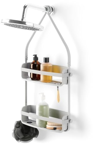 Umbra Flex Hängende Duschablage mit 2 Ablagen, Badewannenablage und Bad-Organizer, Grau