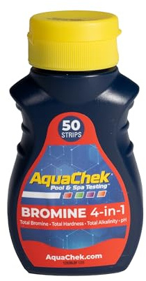 AquaChek Red 4-Way Spa Test Strips - 50 Bromine Test Strips - Hot Tub Water Test Strips for pH, Bromine, Total Alkalinity, and Total Hardness - Quick and Accurate Results