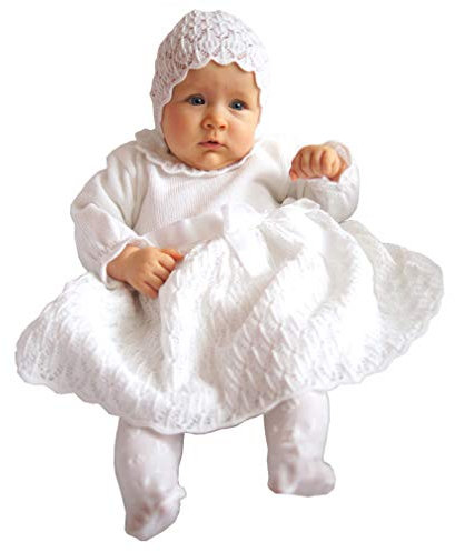 EKO Taufkleid für Mädchen Set Mütze und Strickkleid weiß, Größe:62, Farbe:weiß