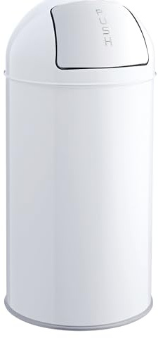 helit H2401405 - Push-Abfallbehälter „the dome“ 50 L, weiß | Mülleimer mit Push-Einwurfklappe, verzinktem Metall-Innenbehälter und Gummibodenring
