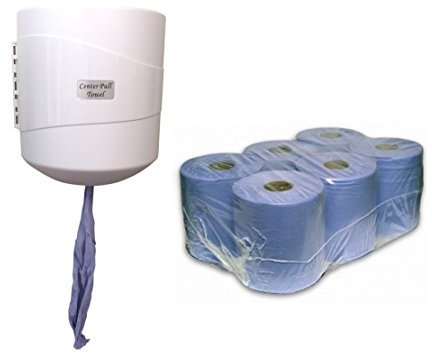 CENTREFEED centerfeed + 6 Rolls Paper Centre Pull Feed Dispenser White Wall Mounted Lockable ABS Plastic