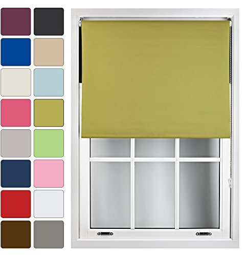 FURNISHED Roller Blinds Window Blackout Blind - 100% Black Out Thermal Fabric Easy Fit Fittings - Custom Made to Measure Blackout Blind Bedroom Bathroom Kitchen, Green, Up to 60W x 165H cm
