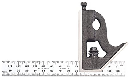 Starrett Kombinationswinkel aus Stahl mit Vierkantkopf, 150 mm Klingenlänge, Gusseisenköpfe, gehärteter Stahl, reversibler Schlossbolzen, Anreißnadel, 35 Teilungsart – C11MH-150