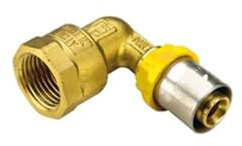Conector de gas curvo F 16 mm x 1/2 para tubo multicapa