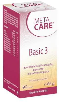 META CARE Basic 3 - Basische Mineralstoffe mit ausgewählten pflanzlichen Extrakten - Ideal zur gezielten Basenzufuhr - Abgerundet mit aktivem Origanox - 90 Kapseln
