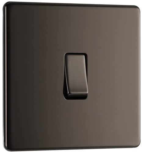 BG Electrical Single Wall Light Switch, 2 Way, Screwless Front Plate, Slim Profile, Premium Flatplate, Black Nickel, 20A, 16AX, FBN12