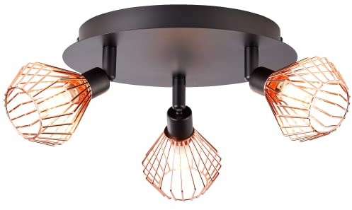 LED Deckenstrahler 3 flammig - Deckenspot mit stilvollen Draht-Schirmen und | LED Deckenstrahler 3 flammig - Deckenspot mit stilvollen Draht-Schirmen und schwenkbaren Köpfen - Metall Schwarz/Kupfer
