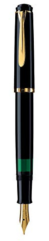 Pelikan 983056 Kolbenfüllhalter Classic M 200 vergoldete Edelstahlfeder Federbreite F, 1 Stück, schwarz