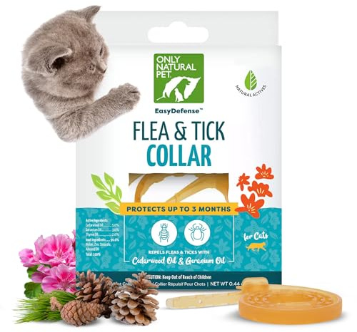Only Natural Pet EasyDefense Flea & Tick Cat Collar - Feline Flea Collars Biting Insect Control - Pet Care that Protects up to 3 Months - for Cats (Single Collar)