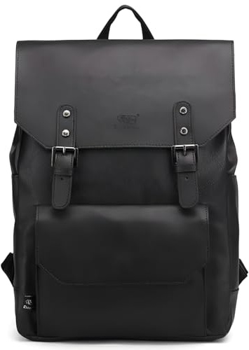 DokinReich Retro PU Leder Vintage Rucksack Wanderrucksack Hiking Backpack Damen Herren Schultertasche PU Rucksack für Camping Reise Geeignet, L, Schwarz