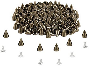 Trimming Shop Latón Plateado Spike Cone Pendientes con Pins para Cuero Manualidades, Botón Decorativo Remaches para Costura y Ropa Reparar, Punk y Goth Accesorio, 100pcs - Bronzes