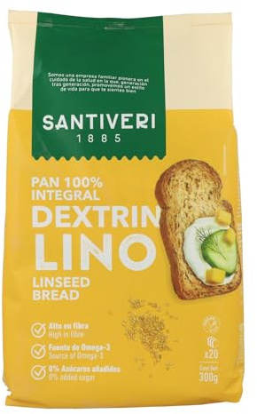 SANTIVERI - Dextrín – Tostadas de Pan 100% Integral, Alto en Fibra, Sin Azúcares Añadidos, Vegano – 300 g (Lino)