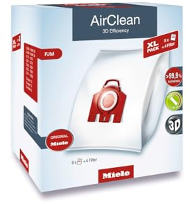 Miele Genuine FJM HyClean Air Vacuum Cleaner Bags for Miele Complete C1, Compact C1, Compact C2, S6 & S4 Vacuum Cleaners, XL Pack of 8 Vacuum Bags and 4 Filters