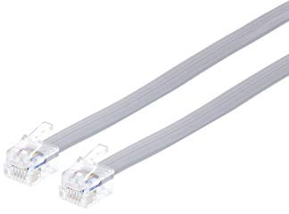 Networx® 7 Foot RJ12 Modular Data Cable - 6P6C Straight Through Pinout - Flat Silver Satin Serial Cord for POS, System Control, Data Logging