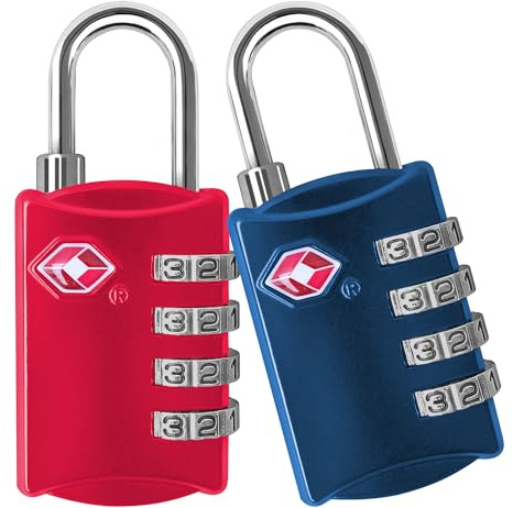 Desired Tools TSA Luggage Locks 2 Pack – 4-Digit Steel – Red/Blue