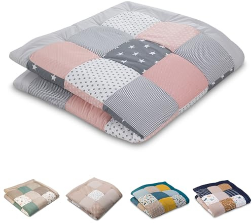 ULLENBOOM Krabbeldecke für Baby 140x140 cm, 100% Oeko-TEX Materialien, Made in EU, Dick & weich gepolstert, Rosa Grau - ideal als Babydecke, Krabbelmatte & Spieldecke Baby