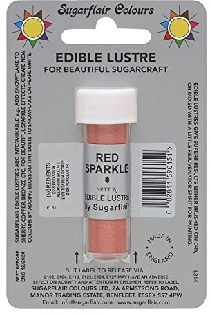Sugarflair ROT FUNKELND Essbares Glanz Staub Puder - Kuchen Dekoration Schimmer