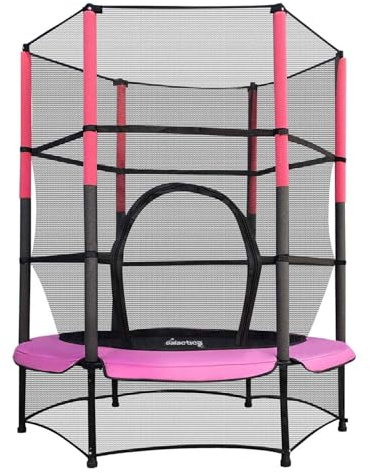 GALACTICA NEW Mini Trampoline | 4.5FT 55 with Safety Net Enclosure | Indoor Outdoor Children’s Activity Junior Trampoline - Pink
