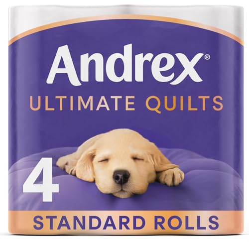 Andrex Ultimate Quilts Quilted Toilet Paper - 4 Toilet Roll Pack - 25% Thicker Than Before to Provide Ultimate Quilted Comfort with Unique Air Pocket Texture