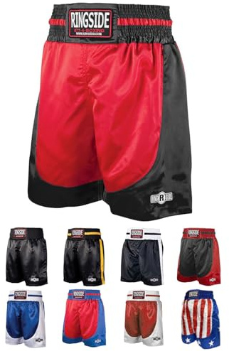 Ringside Pro-Style Boxing Trunks, Satin Boxing Shorts for Men and Women, Ideal for Boxing, MMA, Muay Thai, Red/Black, Youth Small