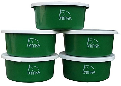 AMKA Futterschale Müslischale Leckschüssel 5er Set 2 Liter mit Deckel Futterschüssel Wasserschüssel für Pferde, Hunde Tiere, grün