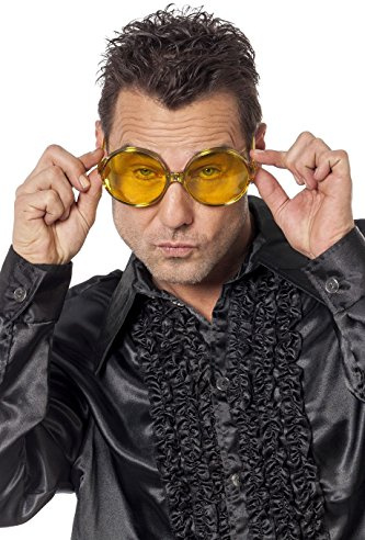 Panelize 70er 80er Brille große runde Gläser Hippie Spassbrille Schlagerparty 4 Farben (gelb)